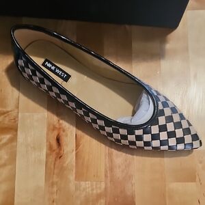 Nine West Black and Cream Checkered Flats